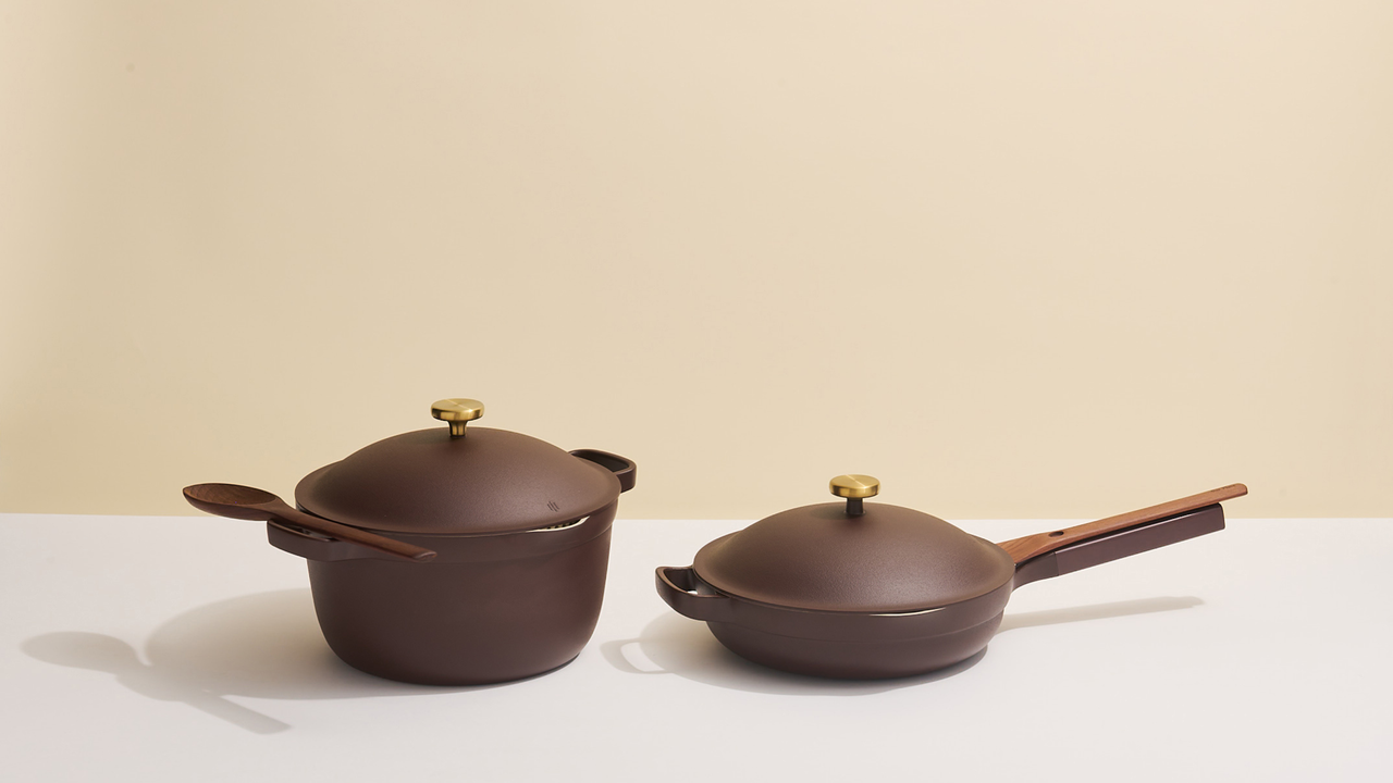 Always Pan and Perfect Pot Our Place x Bridget Romanek collection in espresso.