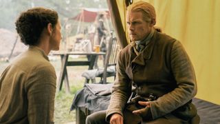 Jamie and Claire chat in a tent in Outlander season 7 episode 8