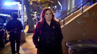 Mariska Hargitay as Captain Olivia Benson walking the streets of New York City
