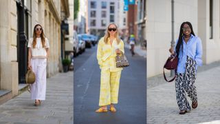 a composite of street style influencers wearing holiday outfit ideas for the day