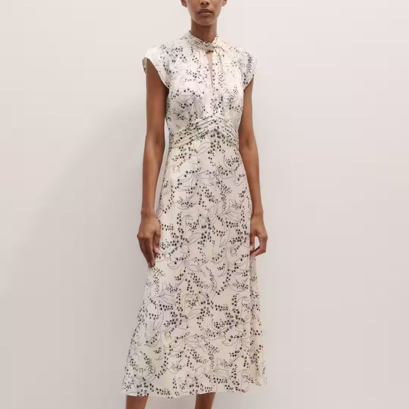 Lily of the Valley Print Midi Tea Dress on model 