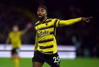 Watford’s Emmanuel Dennis during the Premier League match between Watford and Chelsea at Vicarage Road, Watford. Picture date: Wednesday December 1, 2021