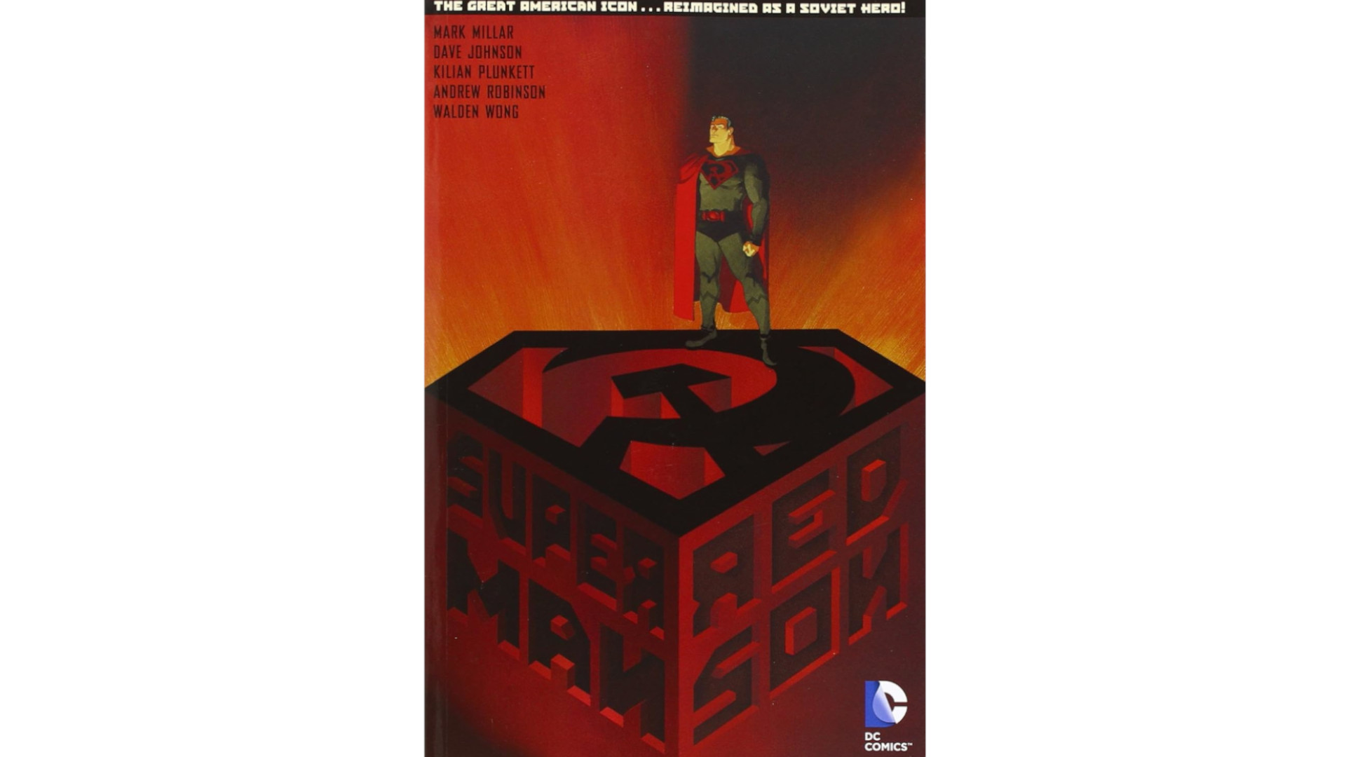 Superman standing on a red Communist symbol for the cover of the Superman: Red Son comic.