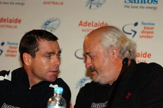 Cadel Evans and BMC Racing Team owner Andy Rihs in Adelaide, Australia, before the start of this year's Tour Down Under