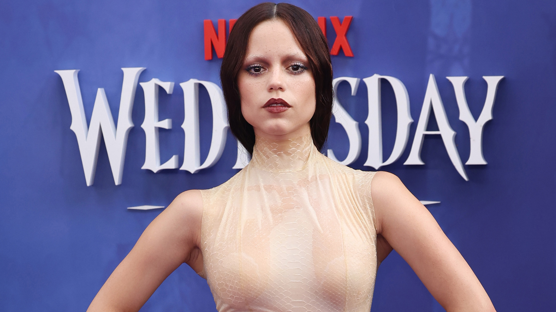 Jenna Ortega attended the &#039;Wednesday&#039; Season 2 premiere in a sheer Ashi Studio couture gown