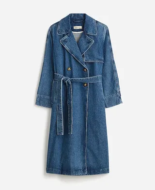 Madewell, Denim Double-Breasted Crop Trench Coat in Ravenwood Wash