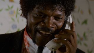 Jules happy in Pulp Fiction