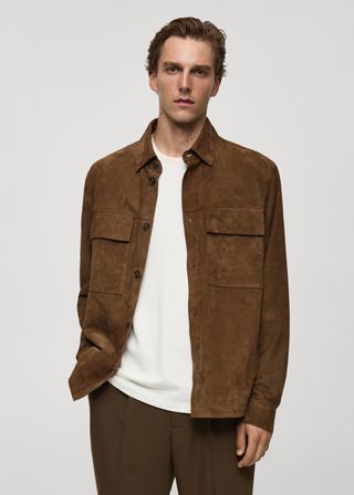 Overshirt With 100% Suede Leather Pocket