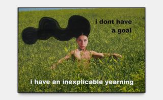 collage of figure in meadow 'I don't have a goal, I have a yearning'