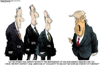 Political cartoon U.S. Trump FBI NSA CIA intelligence agencies