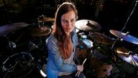 Portrait of German rock musician Anika Nilles photographed at Graham Russell Drums in Fareham on May 8, 2015 