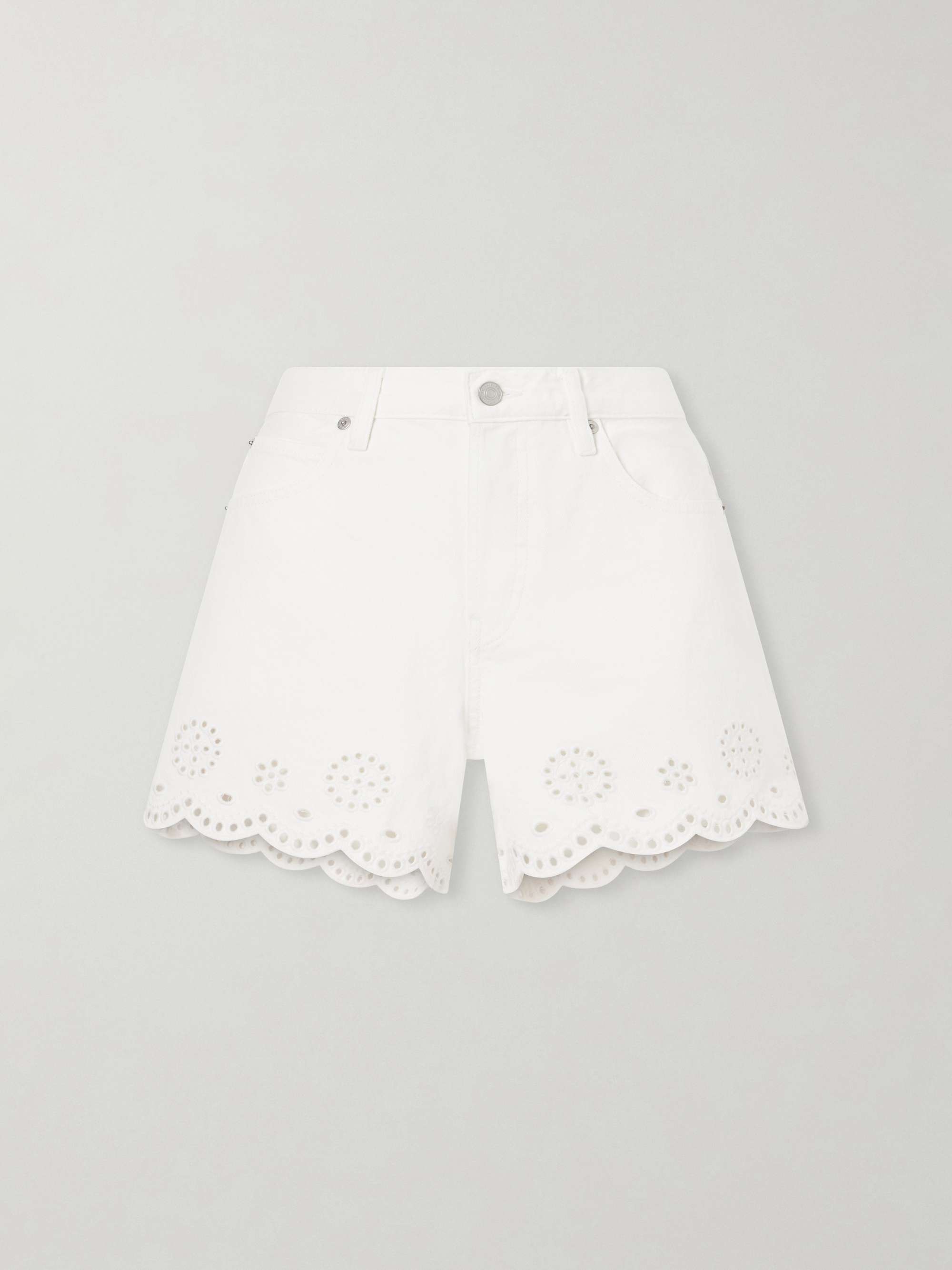 Broderie Anglaise-Trimmed Denim Shorts