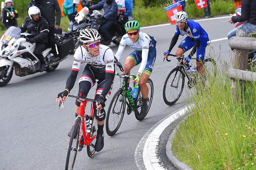 Jasper Stuyven leads Magnus Cort Nielsen and Maximiliano Ariel Richeze during stage 9 at the Tour de Suisse