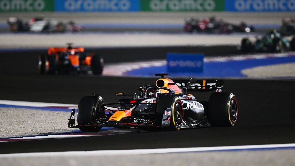 Max Verstappen of the Netherlands driving the (1) Oracle Red Bull Racing RB19 leads the field at the start of a race