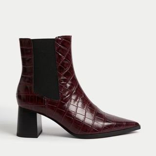 M&S Collection Leather Chelsea Croc Block Heel Boots cut out 