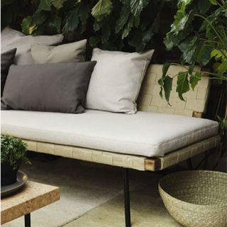 Outdoor bench with cushions