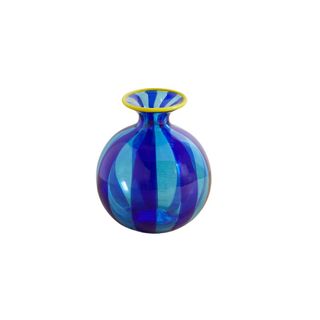 glass vase with light and dark blue stripes