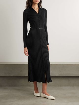 Tenes Belted Ribbed Silk and Cashmere-Blend Midi Dress