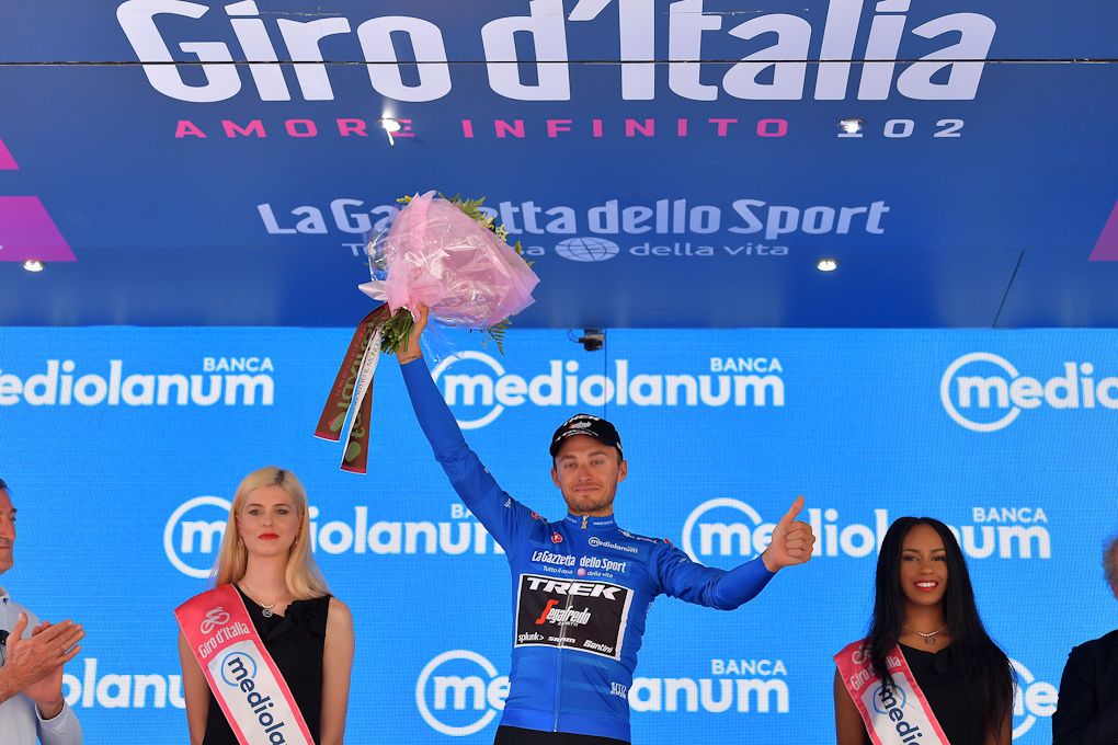 Gianluca Brambilla in blue after stage 12 at the Giro