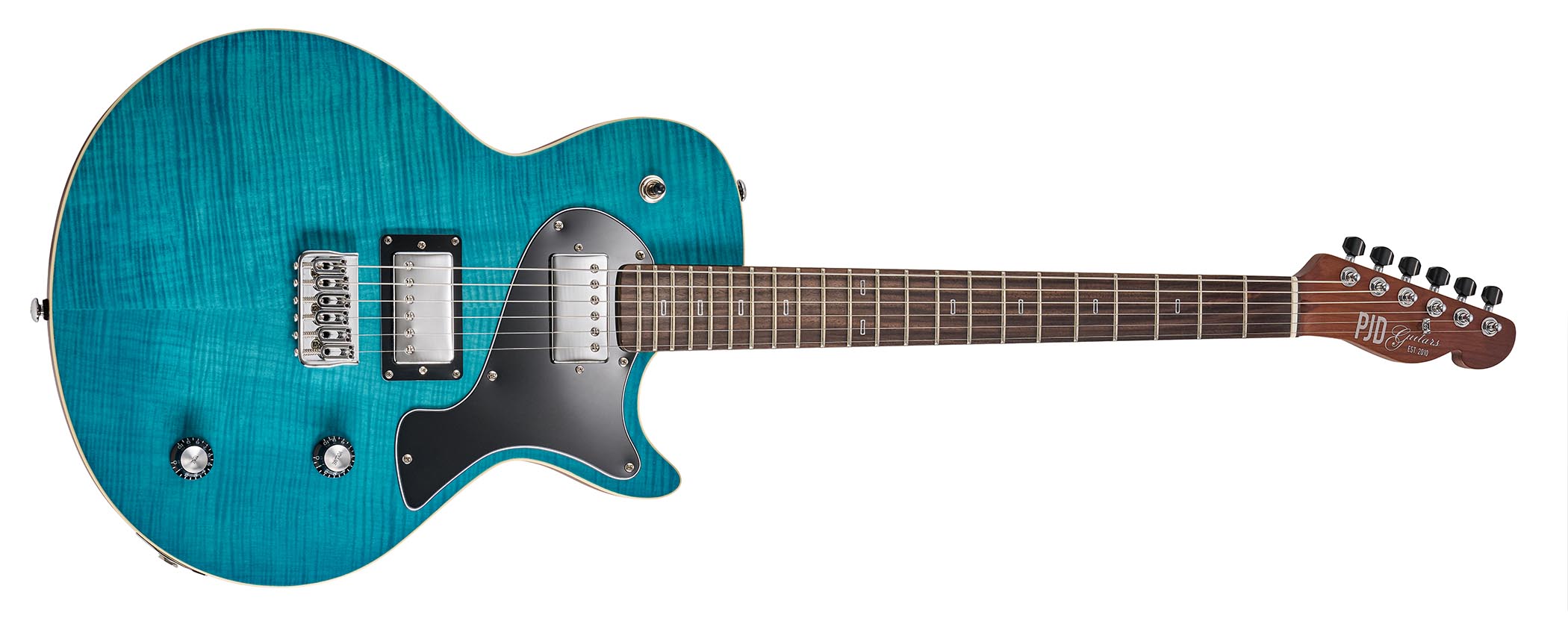 PJD Origin Series Carey Pro: the boutique singlecut is finished in Sea Blue with a black pickguard.