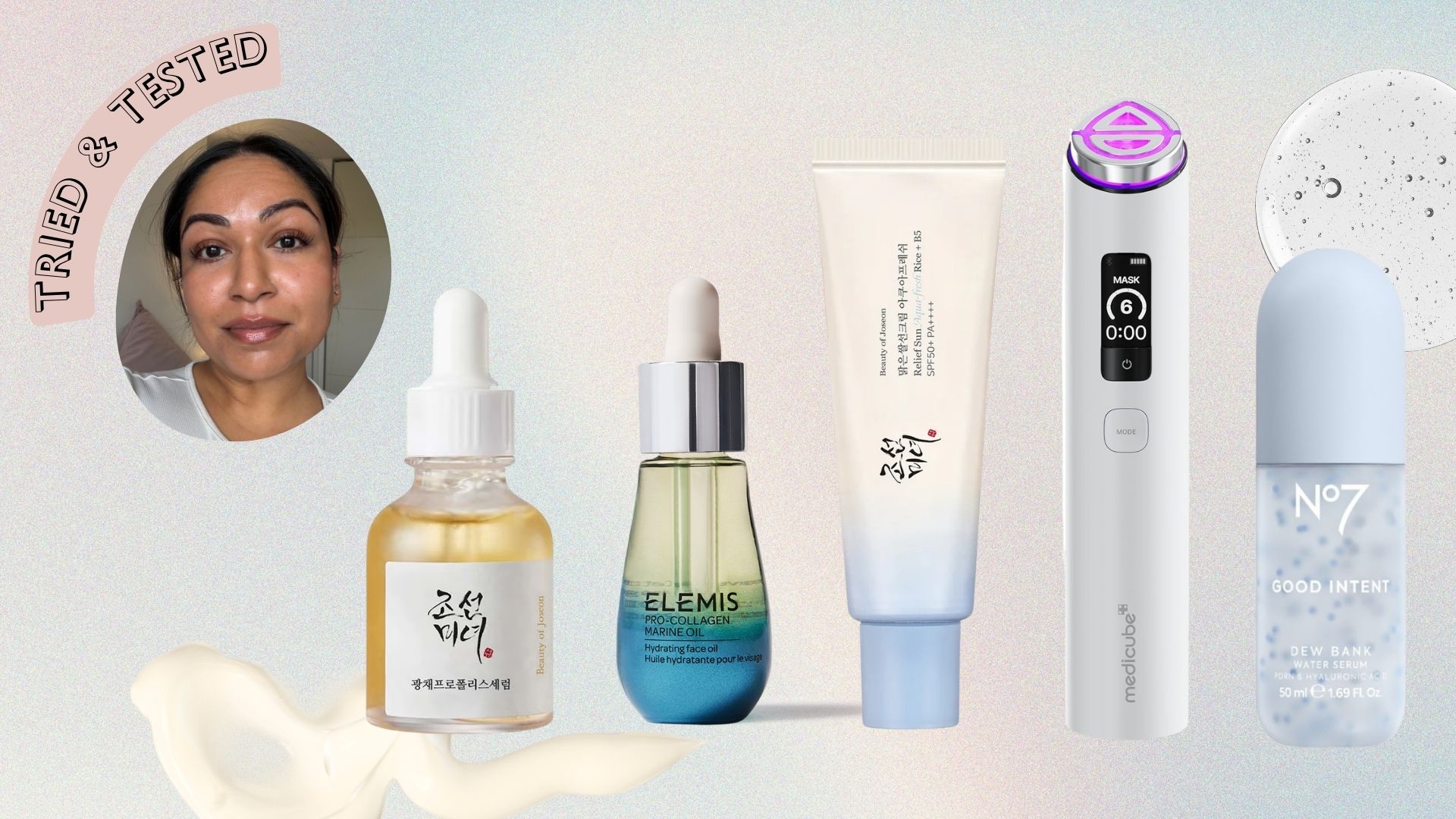 Aleesha skincare routine next to a 'tried &amp; tested' badge