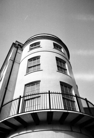 Black and white image of a building scanned with Canon Canoscan 9000F Mark II