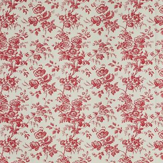 red toile wallpaper with floral pattern
