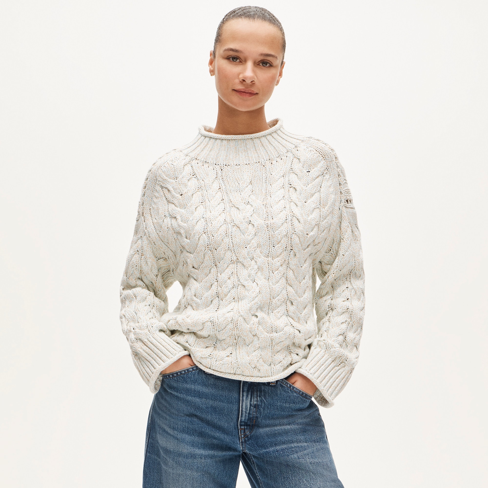 2025 Rollneck&amp;trade; Cable-Knit Sweater in Marled Heritage Cotton