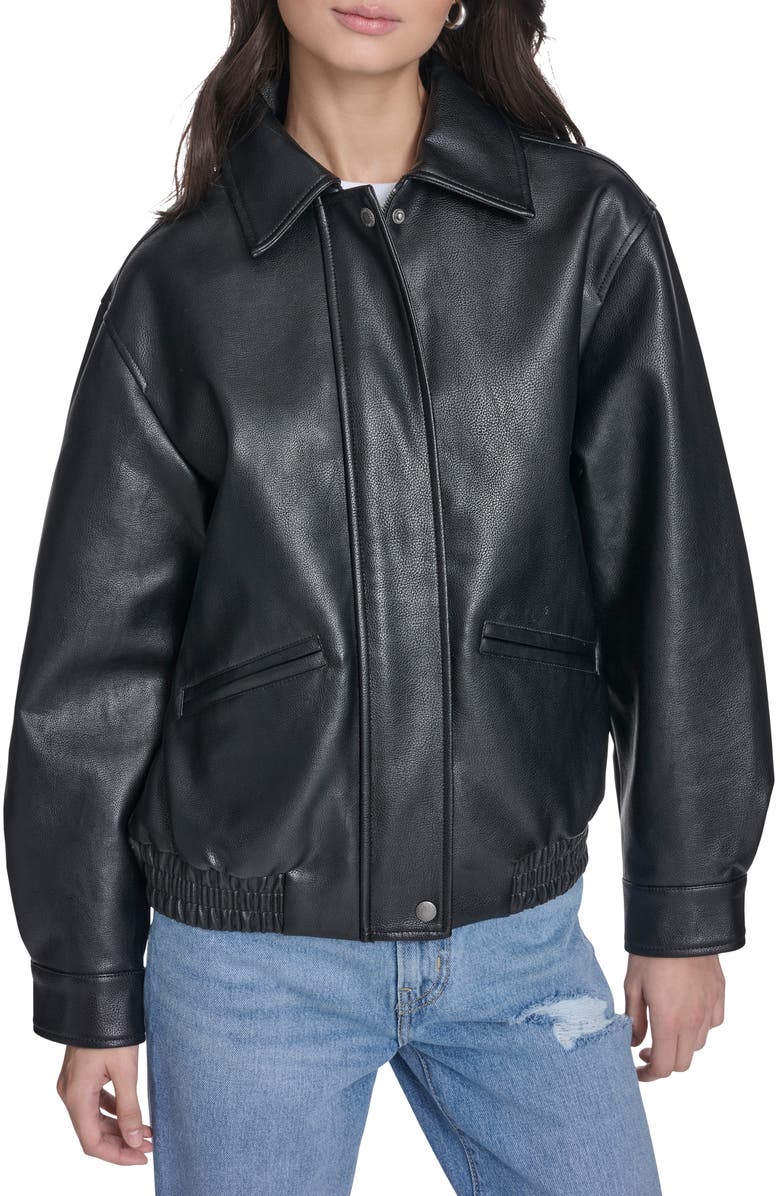 Relaxed Faux Leather Bomber Jacket