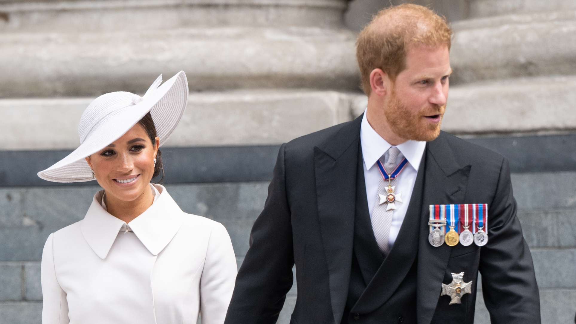 Meghan, Duchess of Sussex and Prince Harry attend the National Service of Thanksgiving at St Paul's Cathedral on June 03, 2022