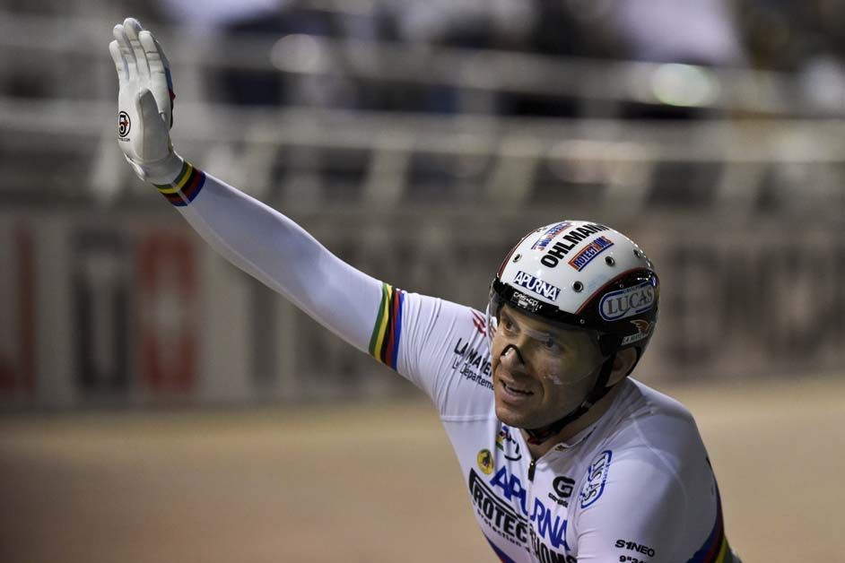 World Champion Francois Pervis salutes the crowd after the Kerin