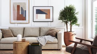 A zen living room with minimalistic prints