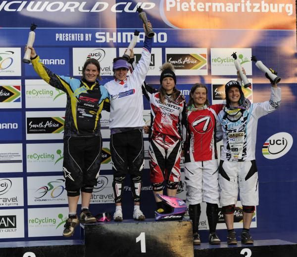 Elite women's four cross podium at the 2011 Pietermaritzburg World Cup