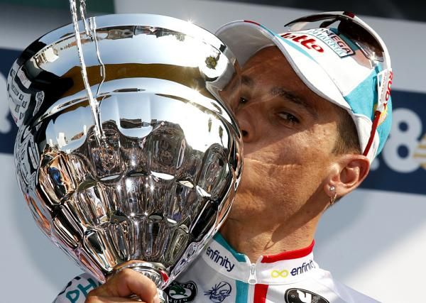 Philippe Gilbert (Omega Pharma-Lotto) with his latest trophy.