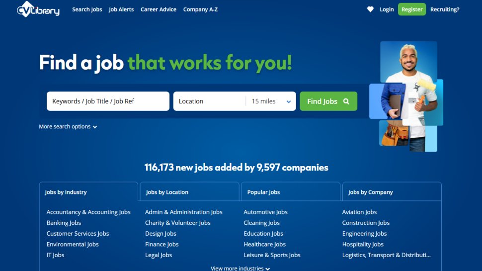 Website screenshot of CV-Library (January, 2026)