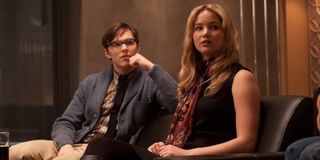 Nicholas Hoult as Hank / Beast and Jennifer Lawrence as Mystique / Raven in X-Men: First Class