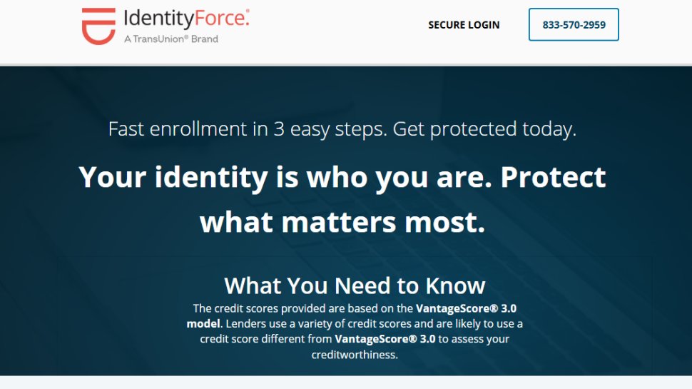 Website screenshot of IdentityForce (August, 2025)