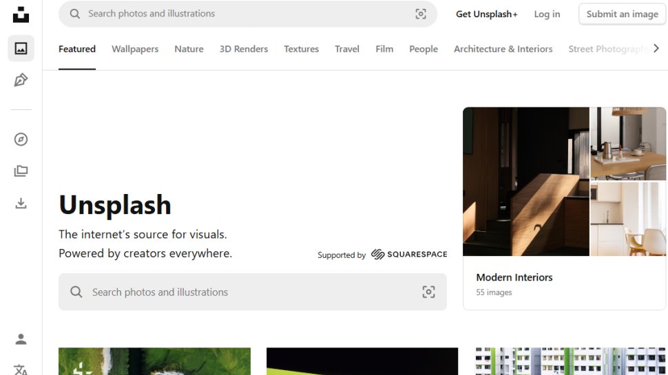 Website screenshot of Unsplash (July, 2025)