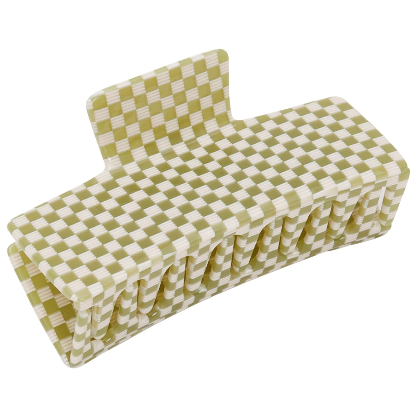 Chunks Medium Box Hair Claw Clip in Olive Check