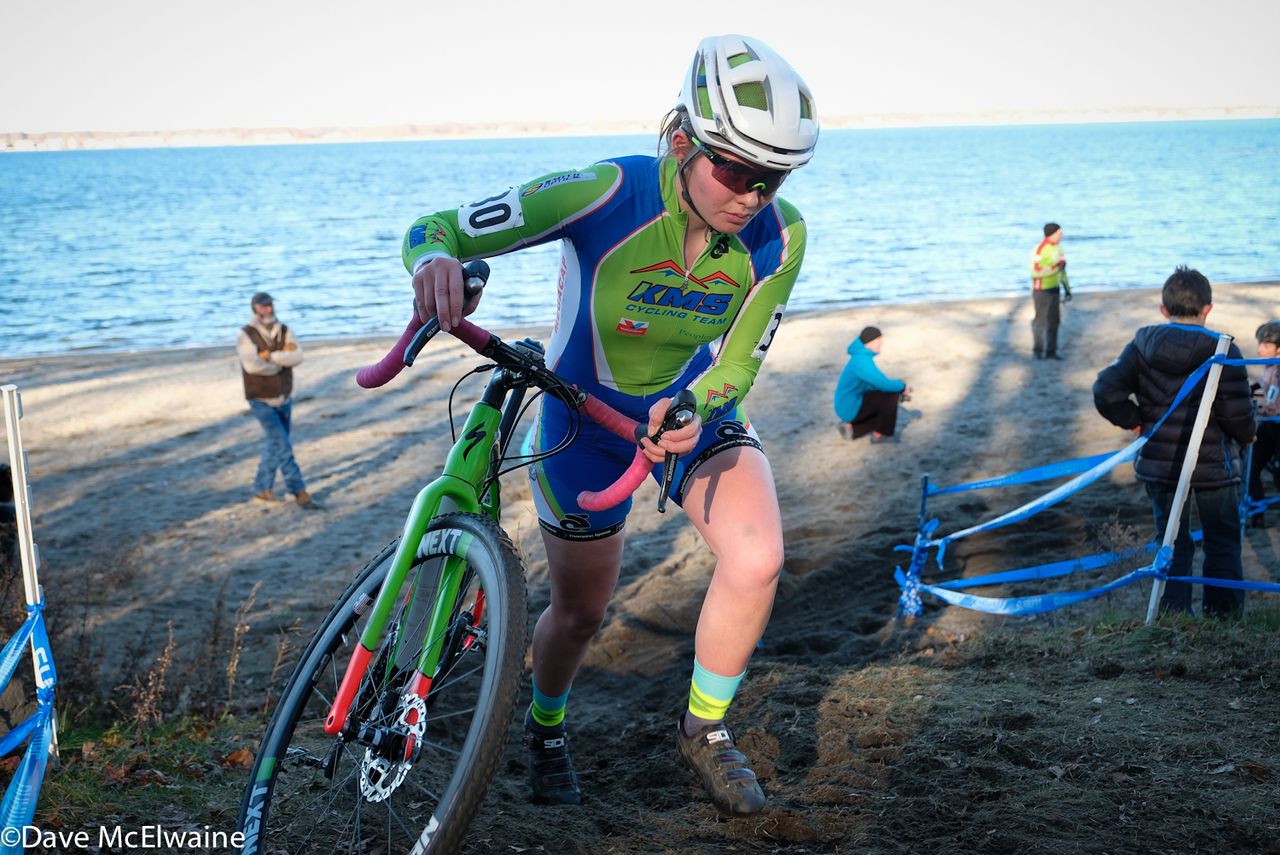 Turner Ramsay (KMS Cycling) running near the beach.