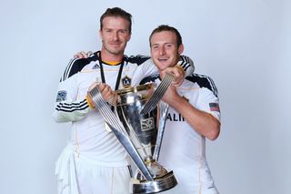 LA Galaxy duo David Beckham and Chris Birchall celebrate their 2011 MLS Cup success