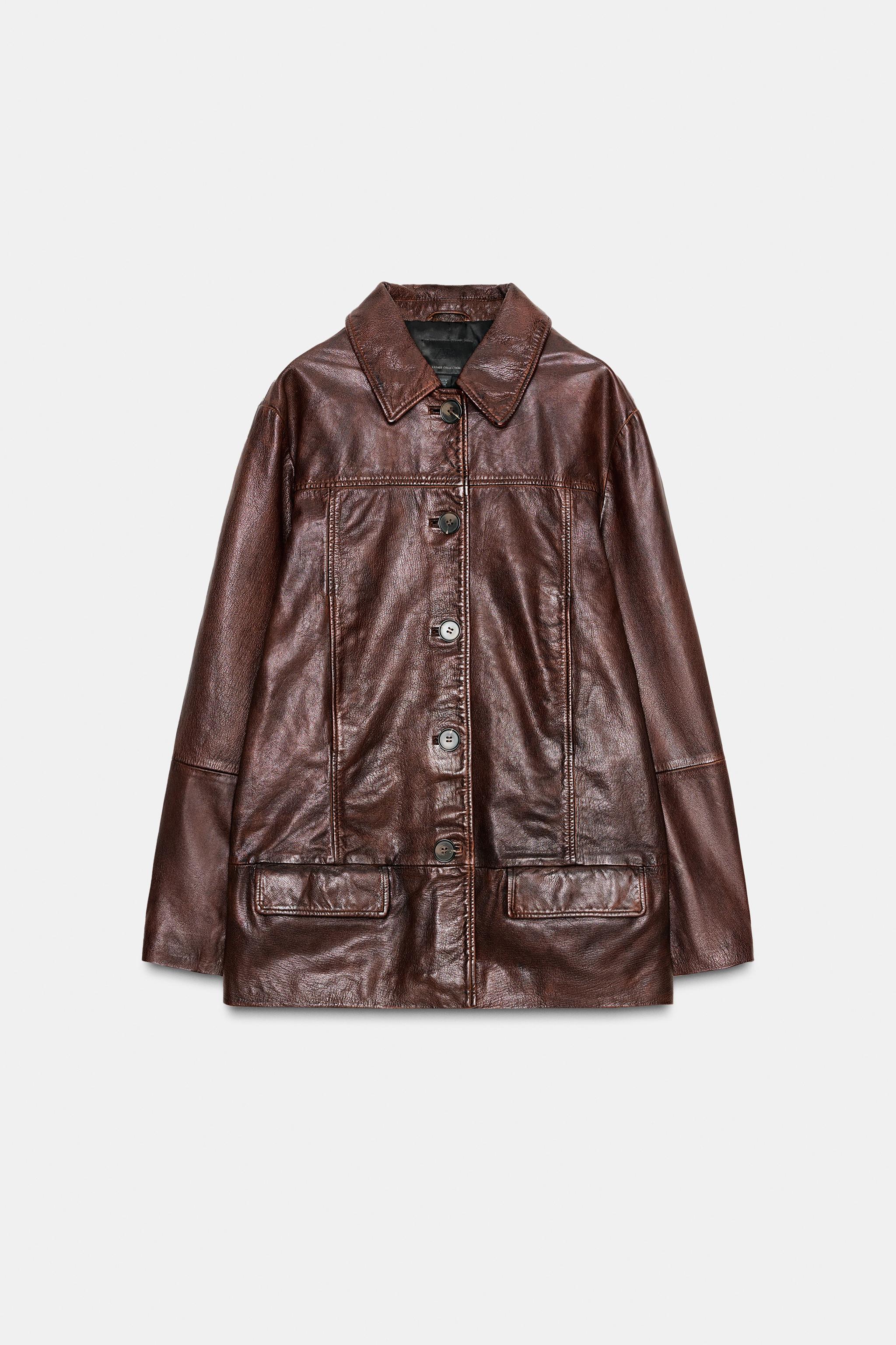 Washed Effect Leather Jacket