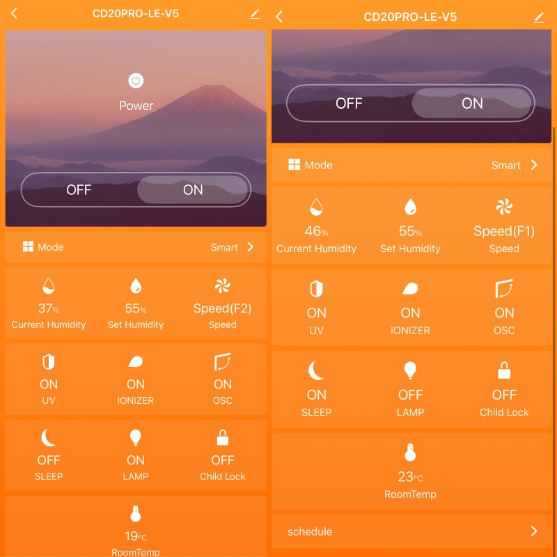 ElectricQ dehumidifier app Tuya front page controls