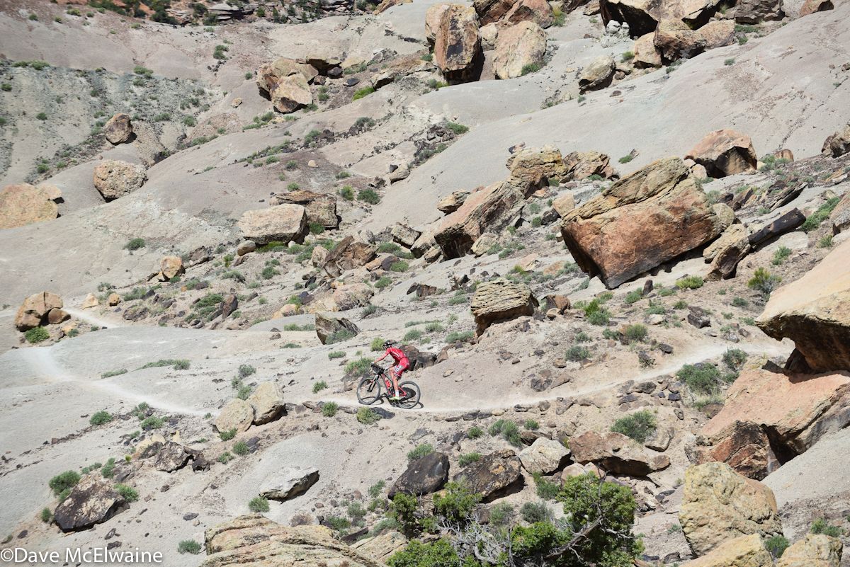 Ben Sonntag (Cliff Bar) nearing the bottom of a rocky bowl