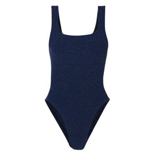 HUNZA G Square Neck metallic seersucker swimsuit