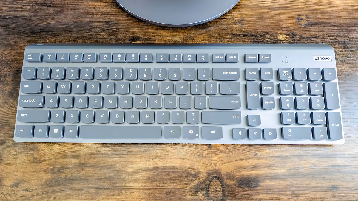 A top down view of the Lenovo Yoga AIO 27" keyboard.