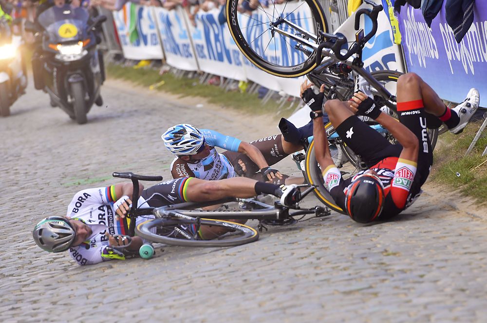 Peter Sagan and Greg Van Avermaet crash during 2017 Tour of Flanders