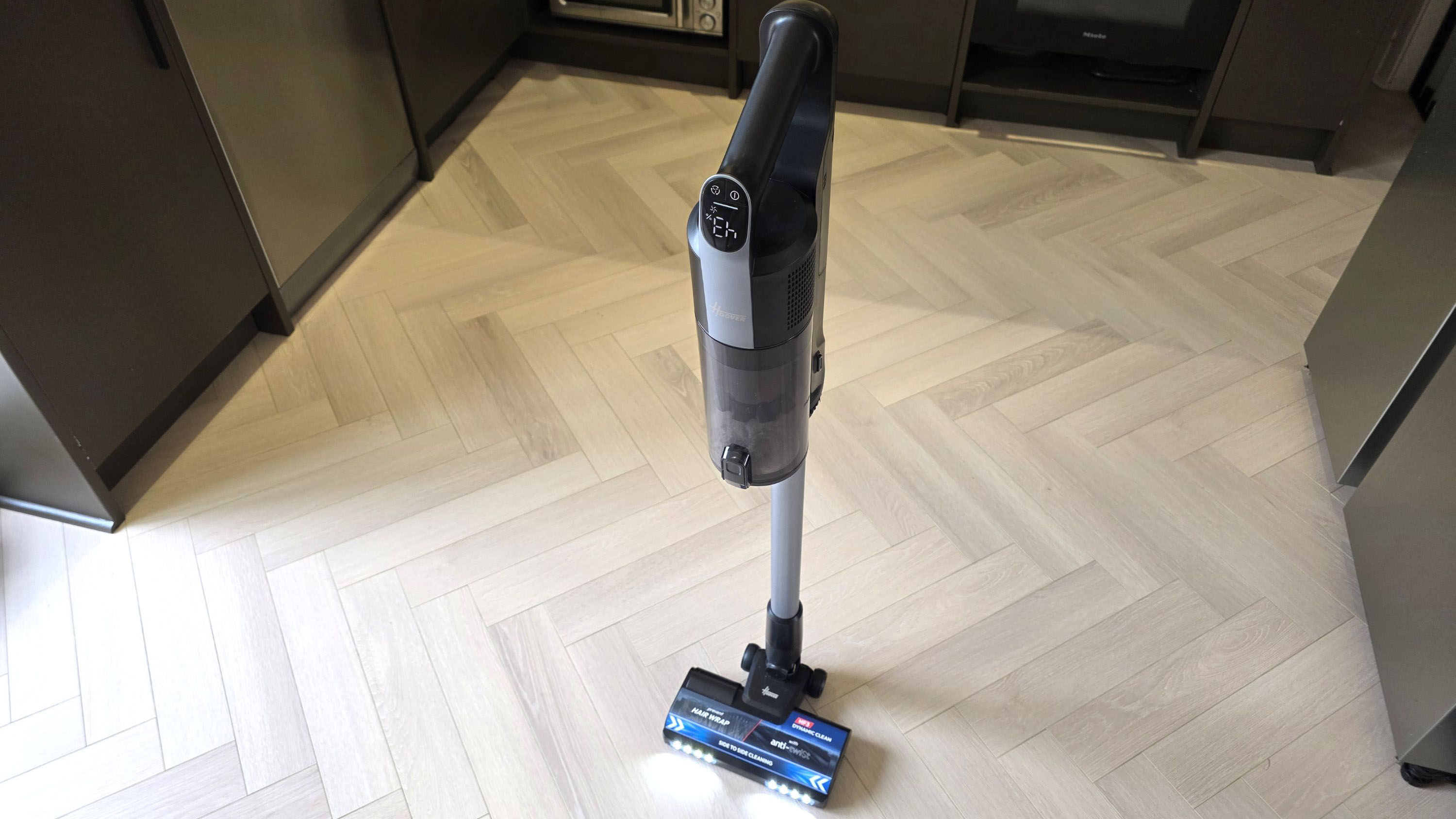 Hoover HF3 DynamicClean vacuum cleaner upright on hard floor 