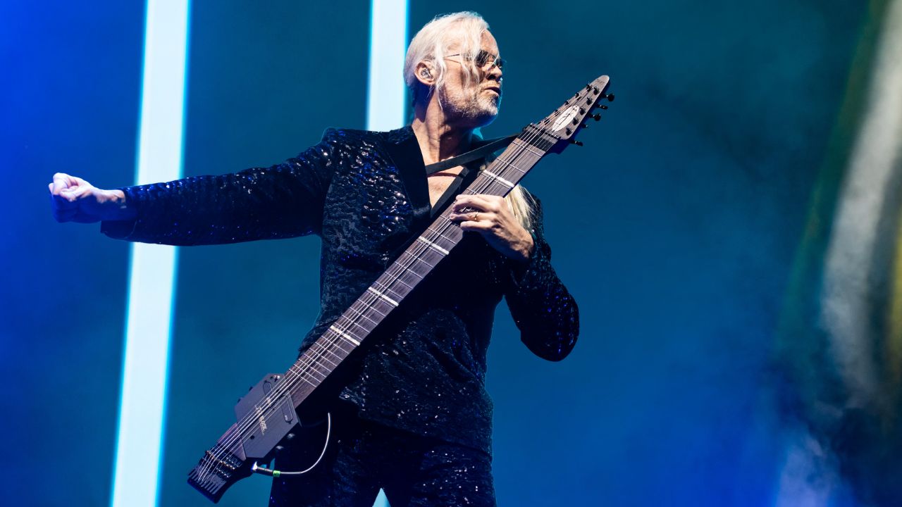 Nick Beggs performs with Howard Jones at The O2 Arena on March 24, 2024 in London, England.