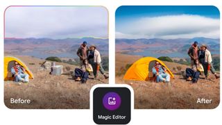 Before and after images of a camping trip with Magic Eraser